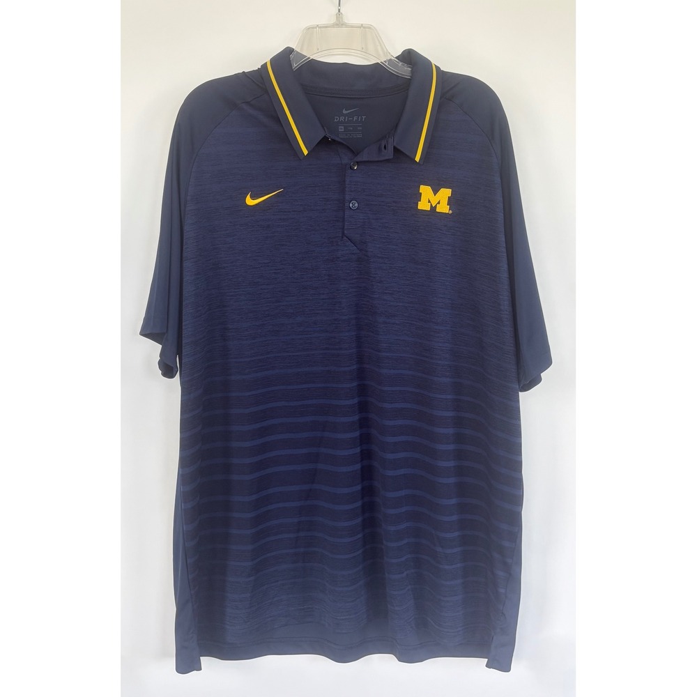 Nike Michigan Wolverines Mens XXL Dri-FIT Polo Navy Blue Striped College Golf
